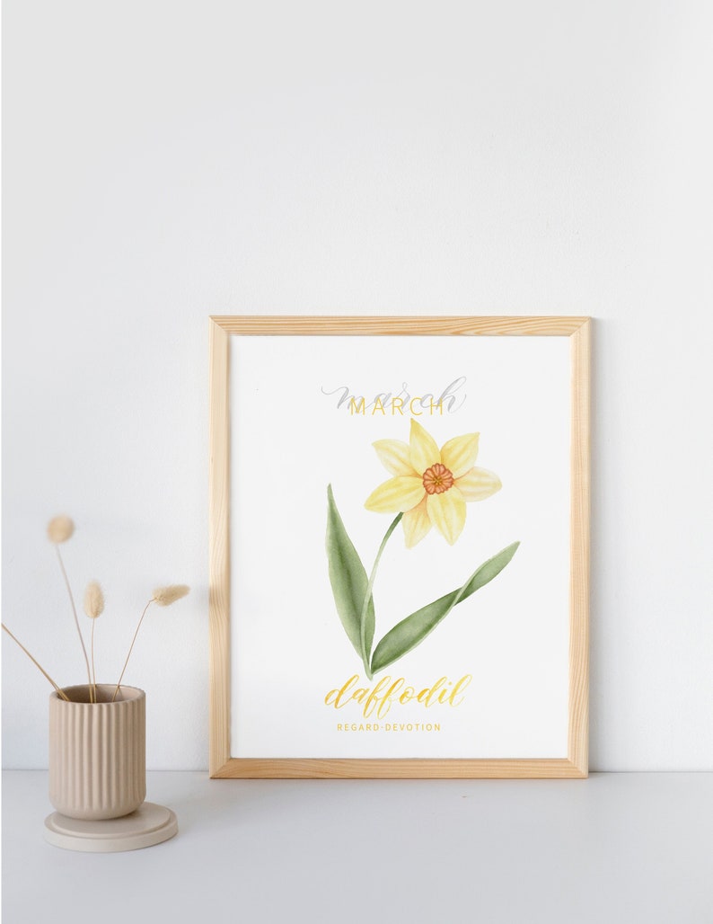March Flower of the Month Print | Daffodil Watercolor Painting and ...