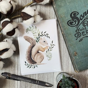 Squirrel Linen Greeting Card Set: Watercolor Botanical Cards