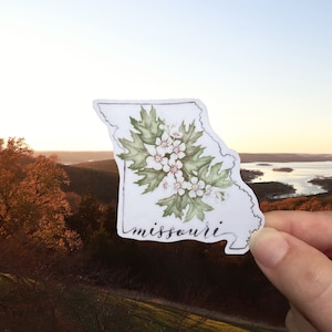 Missouri State Form und Weißdorn Blume Vinyl Aufkleber, Wasserflasche Aufkleber, Laptop Aufkleber