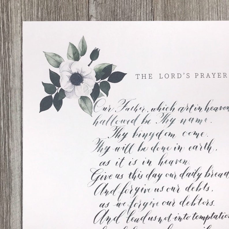 The Lord s Prayer Watercolor Calligraphy And Anemone Bible Verse Art the-lord-s-prayer-watercolor-calligraphy-and-anemone-bible-verse-art