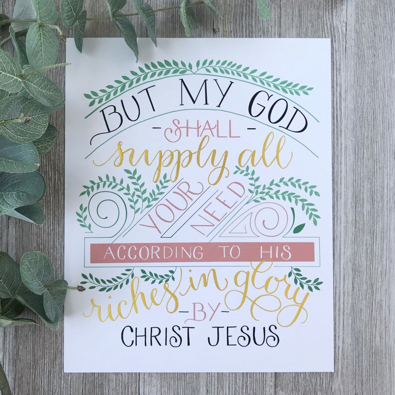 Hand Lettered Bible Verse Print Philippians 4:19 My God - Etsy