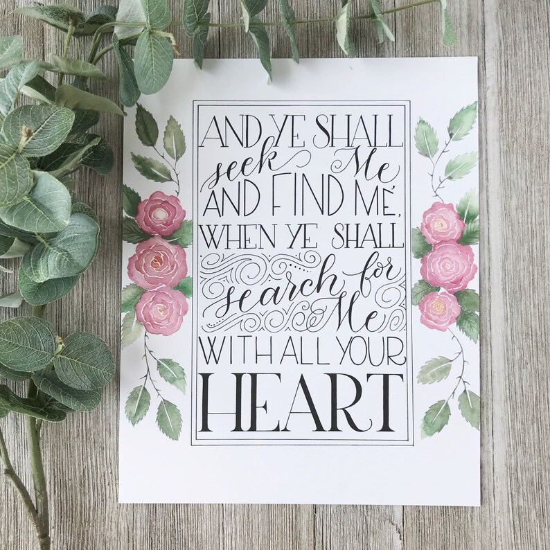 Hand Letter Scripture Hand Lettered Christian Bible Verse Art Print With Watercolored Rose ...