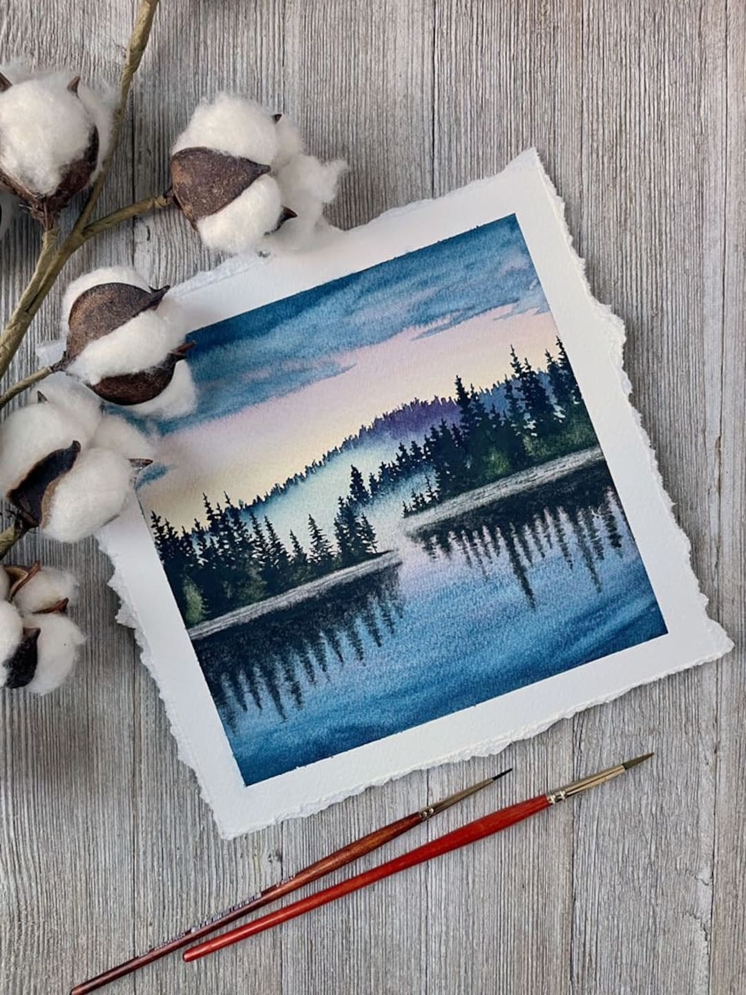 Original Misty Lake and Trees Watercolor Painting - Etsy