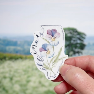 Esquema del estado de Illinois y pegatina de vinilo impermeable de flor violeta