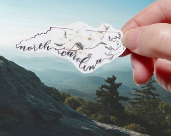 North Carolina Outline and Watercolored Dogwood State Flower Matte Vinyl Waterproof Sticker