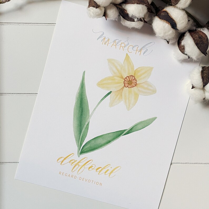 March Flower of the Month Print | Daffodil Watercolor Painting and ...