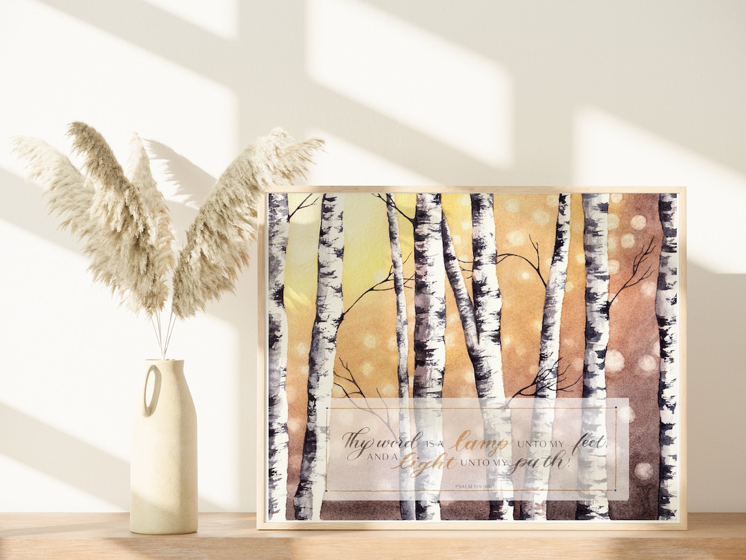 Autumn Birch Trees Watercolor Bible Verse Art Print | Psalm 119:105 - Etsy