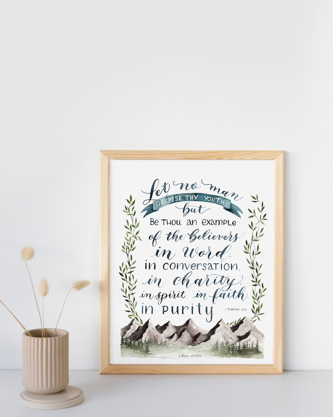 Scripture Watercolor Ice Mountain Watercolor Scripture Art Print | 1 Timothy 4:12 - Etsy