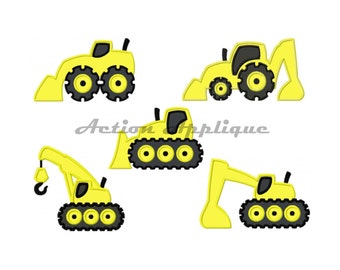 DESIGN SET Construction Vehicles Set Of Five Separate Machine Applique Embroidery Design Fits Hoops 4x4 5x7 6x10 Instant Download