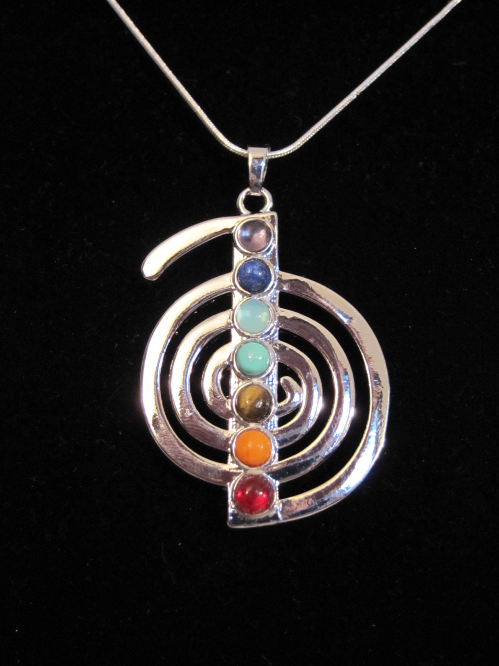 Multistone ChoKuRei Reiki symbol Chakra pendant with