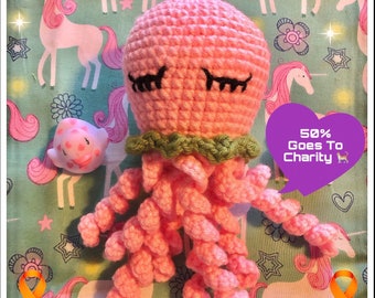 Shades of Purple and White Crochet Amigurumi Mushroom Cat Toy with Catnip Pink Yellow