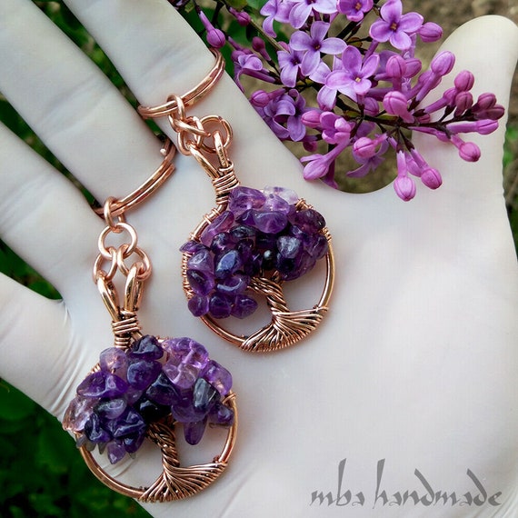 Amethyst Crystals Tree of Life Keychain keyring Crystal Healing