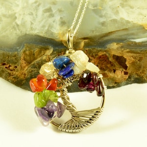 Sterling Silver Tree of Life Pendant: Chakra Healing Crystals