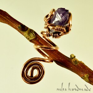 Natural Raw / Rough Amethyst Crystal Point Spiral Antiqued Copper Hair Beads Beard Jewelry Dreadlock Hair Dread Acces