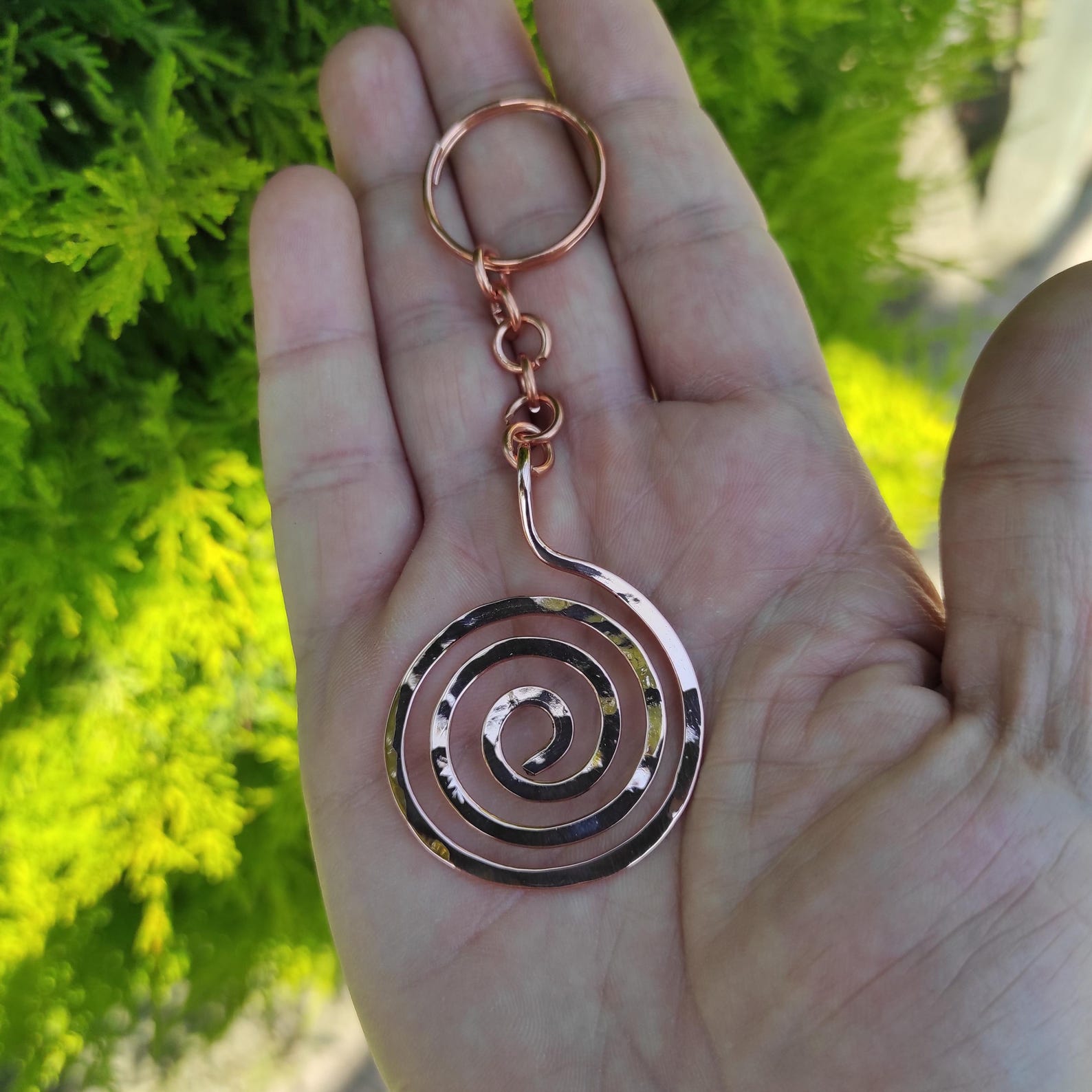 Hammered Pure Copper Spiral Keyring - Unique Keychain - Handmade ...