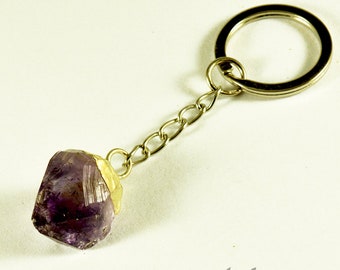 Natural Amethyst Point Keychain (Keyring) Crystal Healing Natural Raw / Rough Gemstones