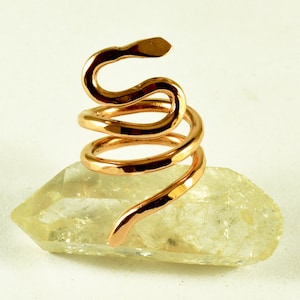 Handmade Hammered Copper Snake Ring: Spiritual Coil Jewelry