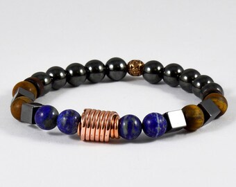 LapisLázuli para hombre - Hematita - Tiger's Eye Authentic Gemstone Beaded Bracelet de mba hecho a mano