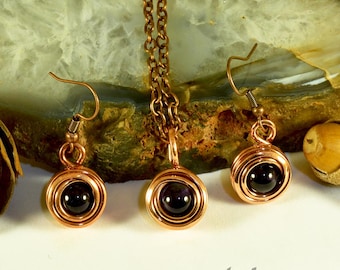 Amethyst Crystal Set - Pendant & Earrings - Pure Copper Artisan Jewelry