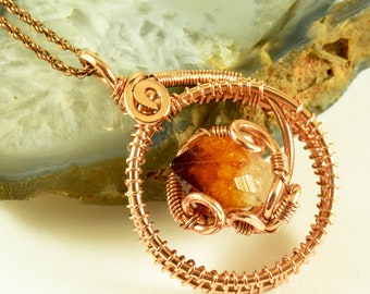 Citrine Point Infinity Pendant Artisan Pure Copper Wire Wrapped Natural Rough Gemstone Mba Handmade Jewelry Crystal Healing