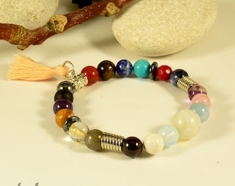 Women's Genuine 17 Different Mixed Stone Beaded Bracelet Natural Gemstone Crystal Healing