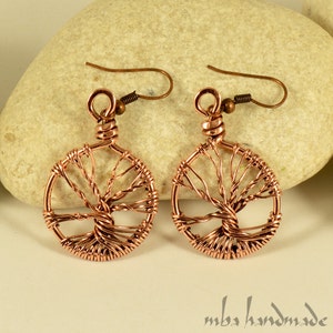 Artisan Tree Of Life Antiqued Copper Wire Wrapped Handcrafted Earrings Vintage Mba Handmade Jewelry