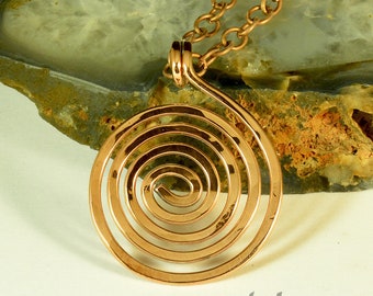 Hammered Pure Copper Spiral Pendant Handcrafted by Mba Handmade - Unique Jewelry - Unisex