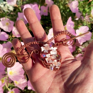 Handmade Pure Copper Hair Barrette - Flowers hair pin - Shawl pin - Scarf pin