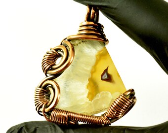 Agate Crystal Slice Cable de cobre envuelto colgante joyería única por mbahandmade