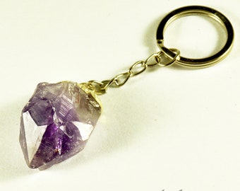 Natural Amethyst Point Keychain (Keyring) Crystal Healing Natural Raw / Rough Gemstones