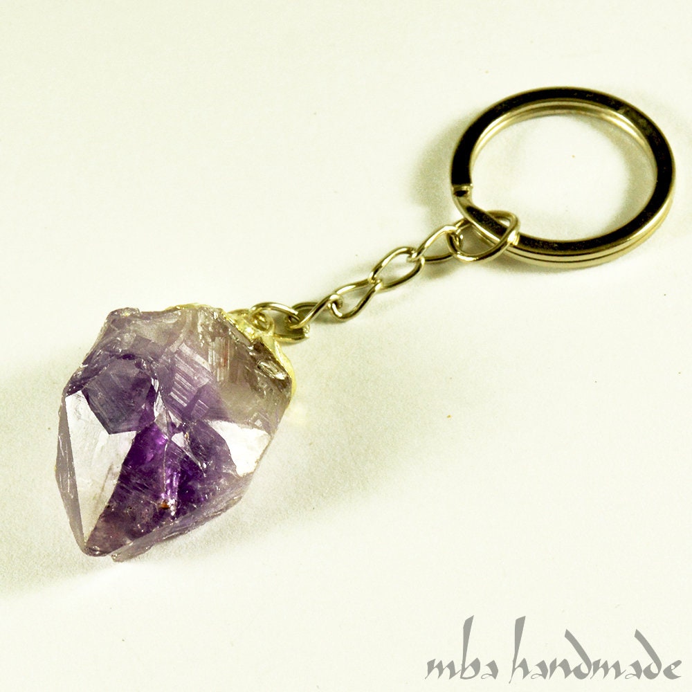 Natural Amethyst Point Keychain Keyring Crystal Healing Etsy