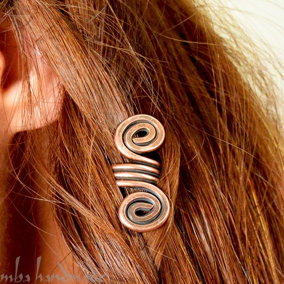 2 Pcs Spiral Antiqued Copper Viking Hair Beads Beard Jewelry Dreadlock Hair  Accessories 