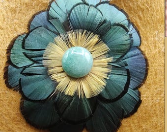 Pheasant Feather Necklace: Green Aventurine Boho Statement Jewelry