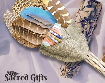 Ceremonial Prayer Fan: Lithium Quartz, Pheasant & Macaw Feathers, Cholla Wood