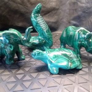 Malachite Animal Carving Stone Crystal Specimen Elephant Rhinoceros Cobra Turtle