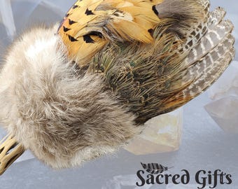 Amethyst Prayer Fan: Pheasant Feather Smudge Tool with Cholla Wood