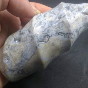 Blue Lace Agate Chalcedony With Druzy Pockets Flame Sculpture Stone Natural Mineral New from Indonesia