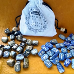 Gemstone Runes Set Elder Futhark Tiger Eye Lapis Clear Quartz Rose Quartz with Cotton Bag and Shipping Included