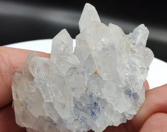 Rare Dumortierite Quartz Points Cluster: Blue Inclusion Crystal