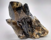 Aegirine Smoky Quartz Points Orthoclase Feldspar Cluster Specimen Crystal Healing from Zomba Malawi Smoky Quartz Points Aegirine Blades