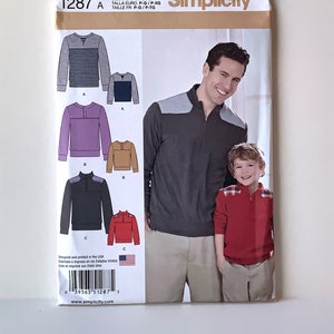 UNCUT Simplicity 1287 Sewing Pattern. Boys&#39; and Men&#39;s Knit Pullover Shirts with Yoke and Collar Variations.