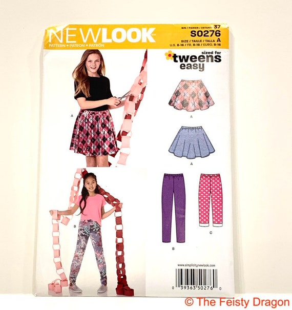 UNCUT New Look S0276 / 6426 Sewing Pattern. Girls and Tweens Skirt, Leggings,  and Cropped Leggings. Pedal Pusher Leggings. 