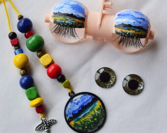 Palpebre dipinte a mano, occhi, ciondolo a strappo, ecc. Set "Summer Meadow" di Blythe