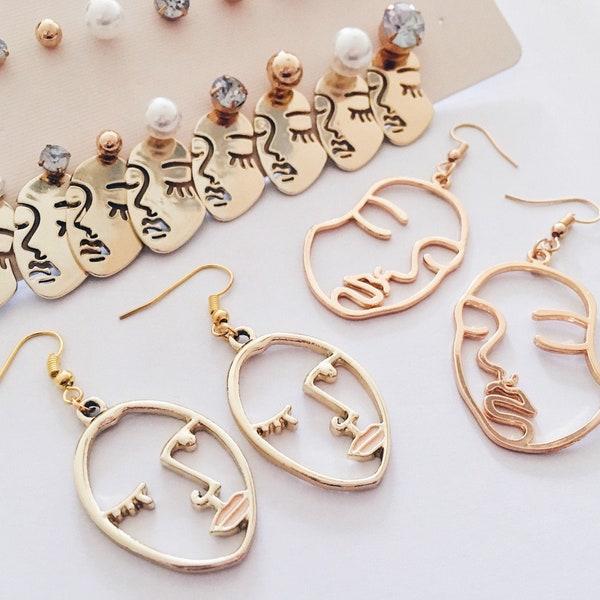 Unique Visage Boucles d’oreilles Déclaration Bijoux Exclusives faites à la main Boucles d’oreilles tête boucles d’oreilles fil d’or visage humain mode mains en métal boucles d’oreilles tumblr