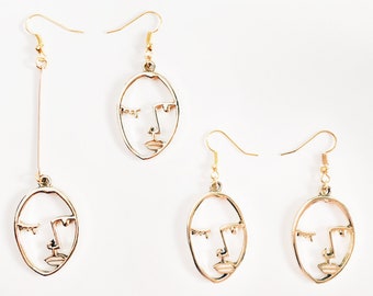 Unique Face Earrings Picasso Style jewellery tumblr fashion minimalist abstract art jewelry exclusive handmade statement fashion gold face