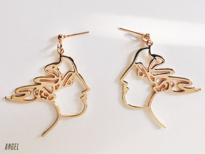 Unique Face Earrings Statement Jewelry Exclusive handmade earrings head earrings golden wire human face fashion metal hands earrings tumblr Angel