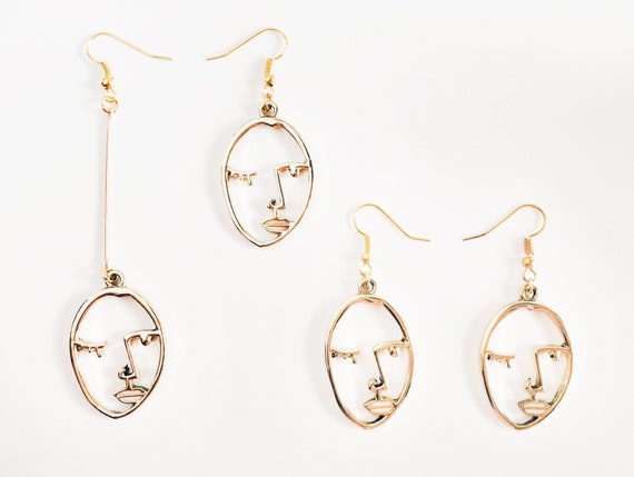 Unique Face Earrings Picasso Style Jewellery Tumblr Fashion