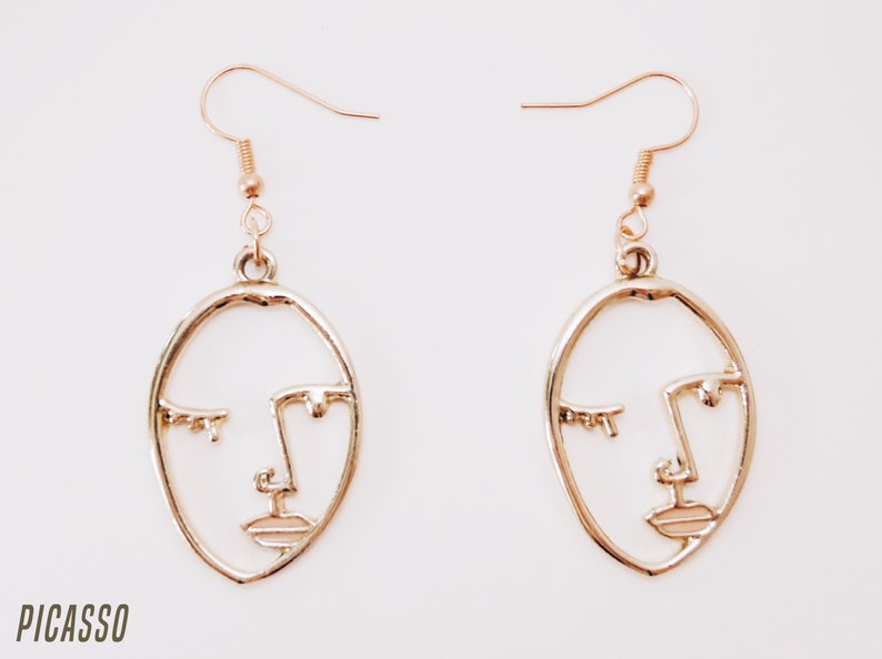 Unique Face Earrings Statement Jewelry Exclusive handmade earrings head earrings golden wire human face fashion metal hands earrings tumblr Picasso