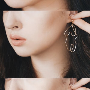 Unique Face Earrings Statement Jewelry Exclusive handmade earrings head earrings golden wire human face fashion metal hands earrings tumblr image 9