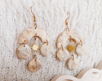 White Marble Soft Feminine Earrings for Her / Unique Handmade Jewelry / White Translucent Marble Jewellery / Statement Earrings